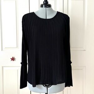 Unique black long partially bell sleeve soft ribbed top